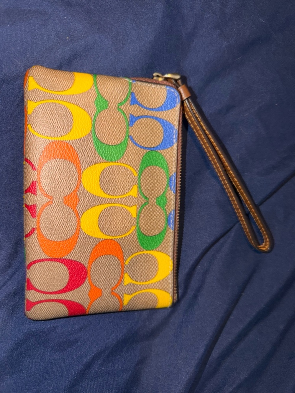 Coach Brown Interior Leather Wristlet with Rainbow Logo Accent - Picture 2 of 3